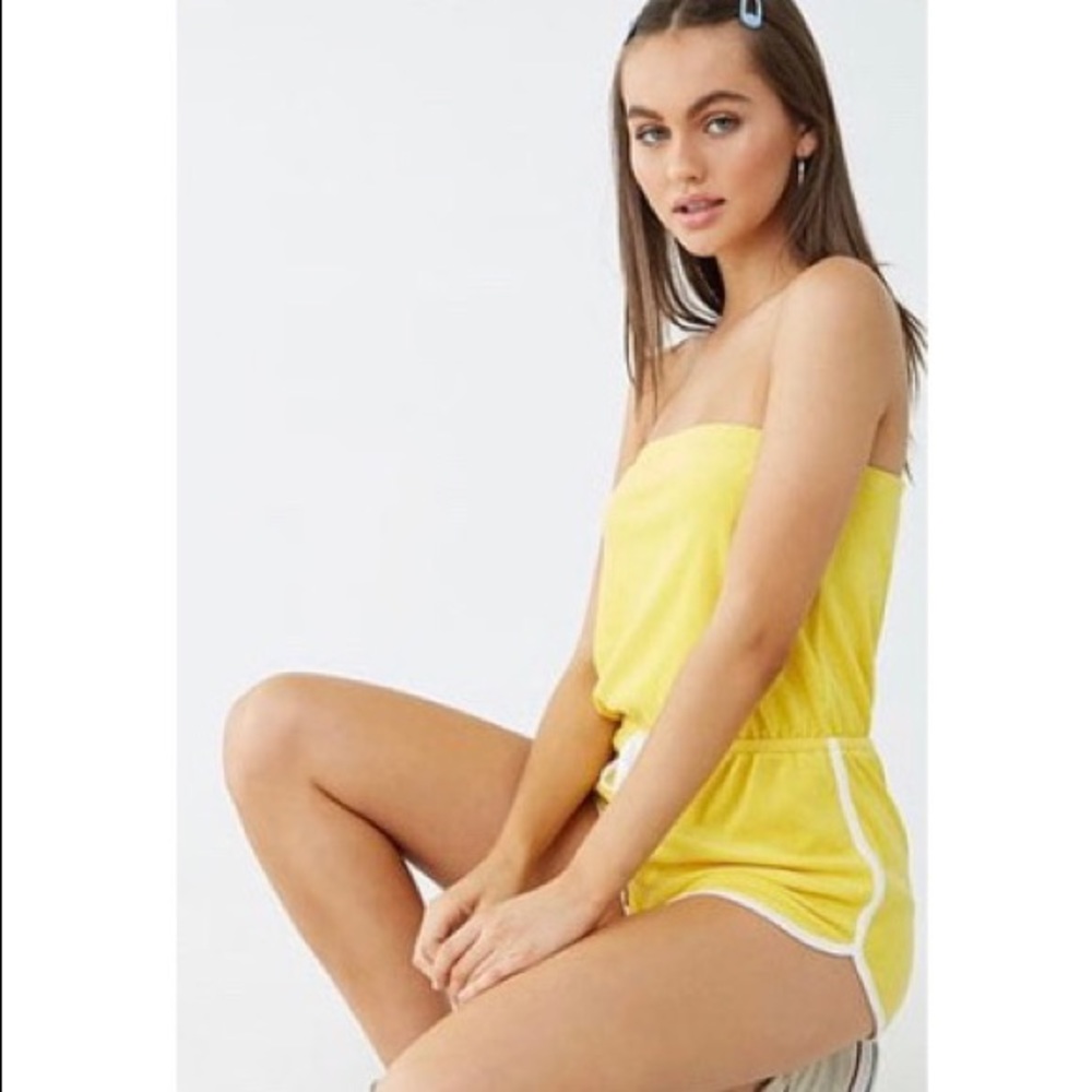 Strapless terrycloth romper
